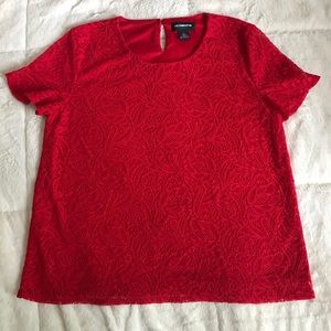 Red Lace Short Sleeve Top with Small Key Hole Back